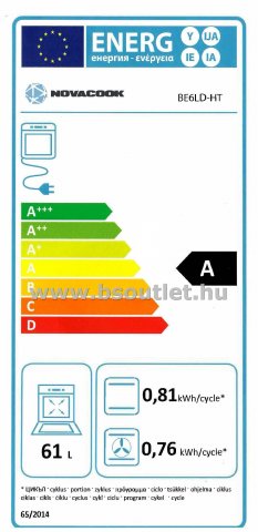Novacook BE6LDHT beépíthető elektromos sütő, 6 funkció, 61liter, A - Beépíthető sütő, gőzsütő