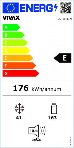 Vivax DD207EW felülfagyasztós hűtőszekrény, 163+41 liter E, fehér - Szabadonálló hűtő, hűtőszekrény