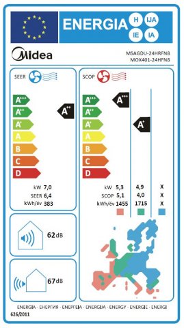 Midea MG2X-24-SP Xtreme Save, 7,1kW hűtő-fűtő oldalfali split klíma szett,  A++/A+, Wifi - Split klíma