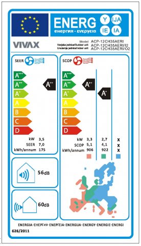 Vivax ACP-12CH35AERI+ Gold R-Design, Oldalfali, Inverteres, hűtő-fűtő split klíma szett, 3,5kW, A+++/A++, Wifi ready - Split klíma