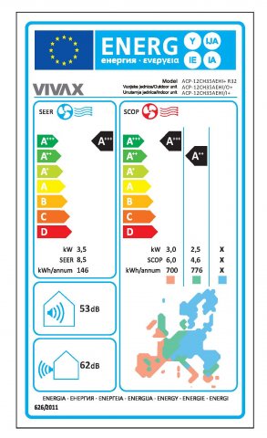 Vivax ACP12CH35AEHI+Silver oldalfali inverteres hűtő-fűtő design split klíma szett, 3,5kW, A+++/A++, csepptálca fűtés, Wifi ready - Split klíma