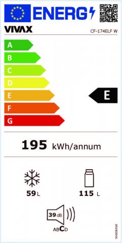 Vivax CF174ELFW kombinált hűtőszekrény, 115+59 liter, E, fehér - Szabadonálló hűtő, hűtőszekrény