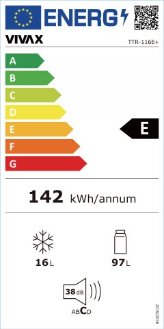 Vivax TTR116E+ egyajtós hűtőszekrény fagyasztóval, 97+16 liter, E, fehér - Szabadonálló hűtő, hűtőszekrény