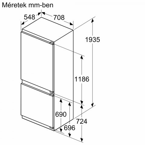 Neff KB7962FE0 N50 beépíthető kombinált hűtőszekrény, 285+98 liter, NoFrost, E - Beépíthető hűtő, fagyasztó, borhűtő