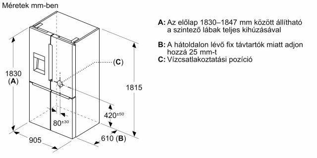 Bosch KFD96APEA többajtós hűtőszekrény, 375+199 liter, E, NoFrost, jég, víz, adagoló - Szabadonálló hűtő, hűtőszekrény