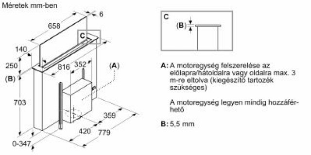 Bosch DDW88MM66 munkapultba süllyeszthető elszívó, 80cm, üveg, 775m3, Home Connect - Páraelszívó