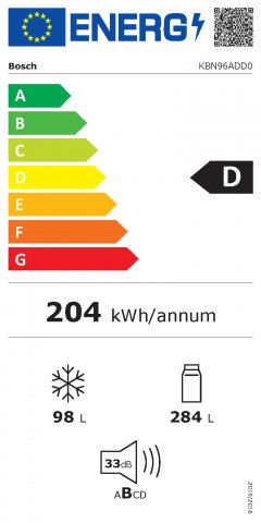 Bosch KBN96ADD0 beépíthető kombinált hűtőszekrény 284+98 liter, D, NoFrost - Beépíthető hűtő, fagyasztó, borhűtő