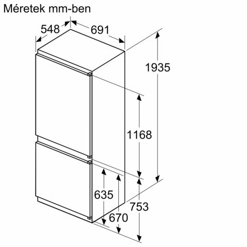 Bosch KBN96NSE0 beépíthető kombinált hűtőszekrény, 285+98 liter, E, NoFrost - Beépíthető hűtő, fagyasztó, borhűtő